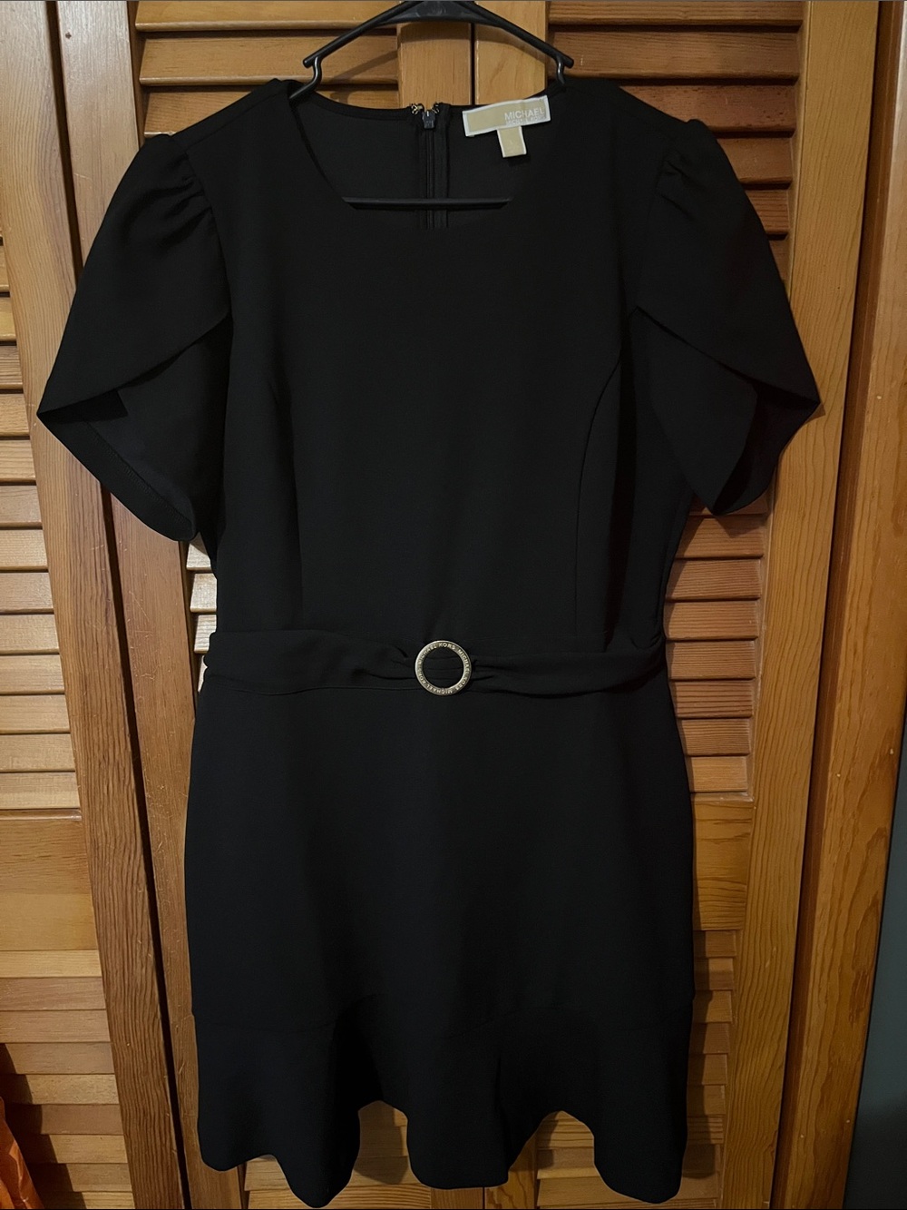 MICHAEL Michael Kors Black Mini Dress with Belted Ring Detail